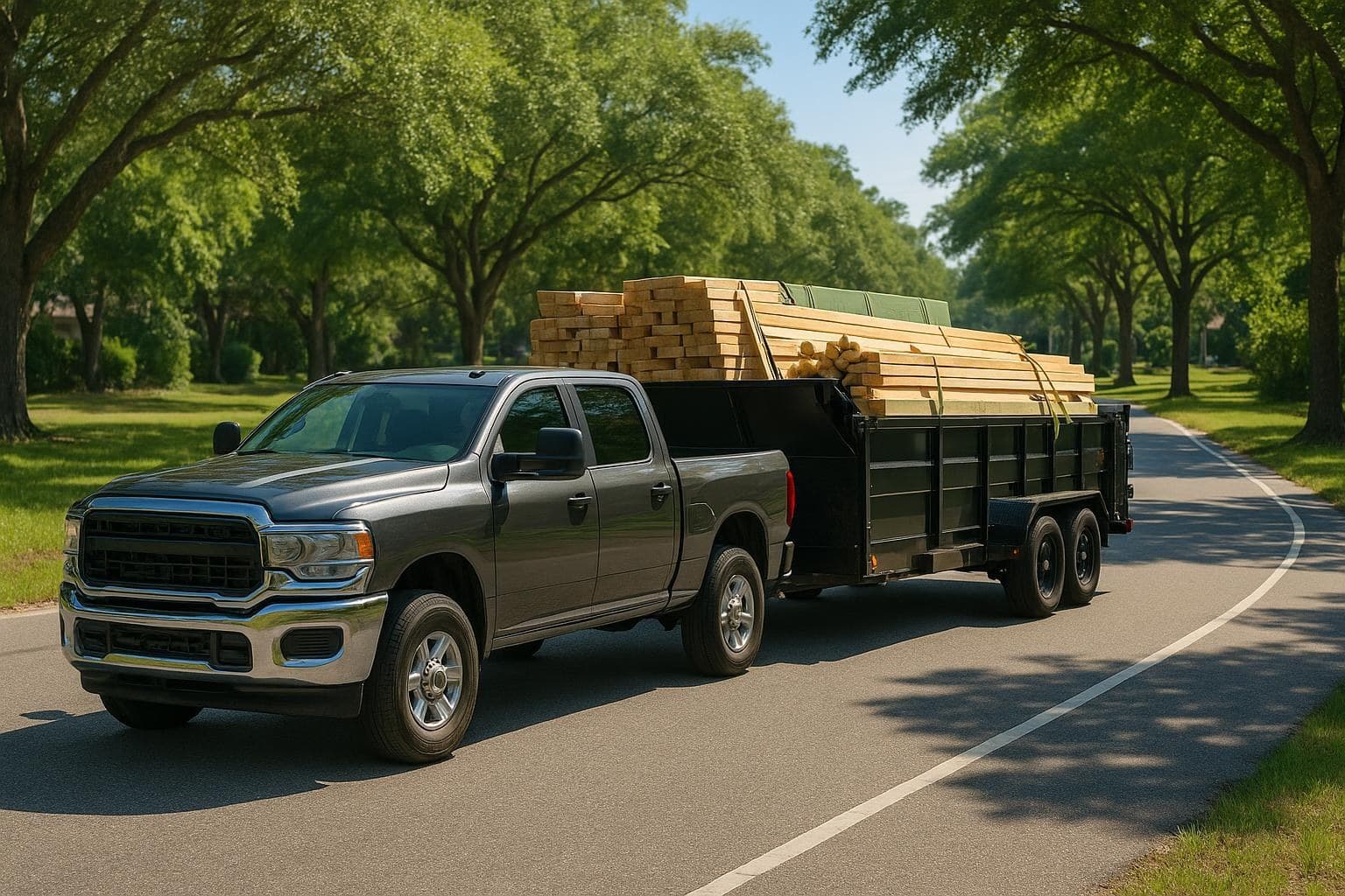 Heavy materials secured on a transport trailer